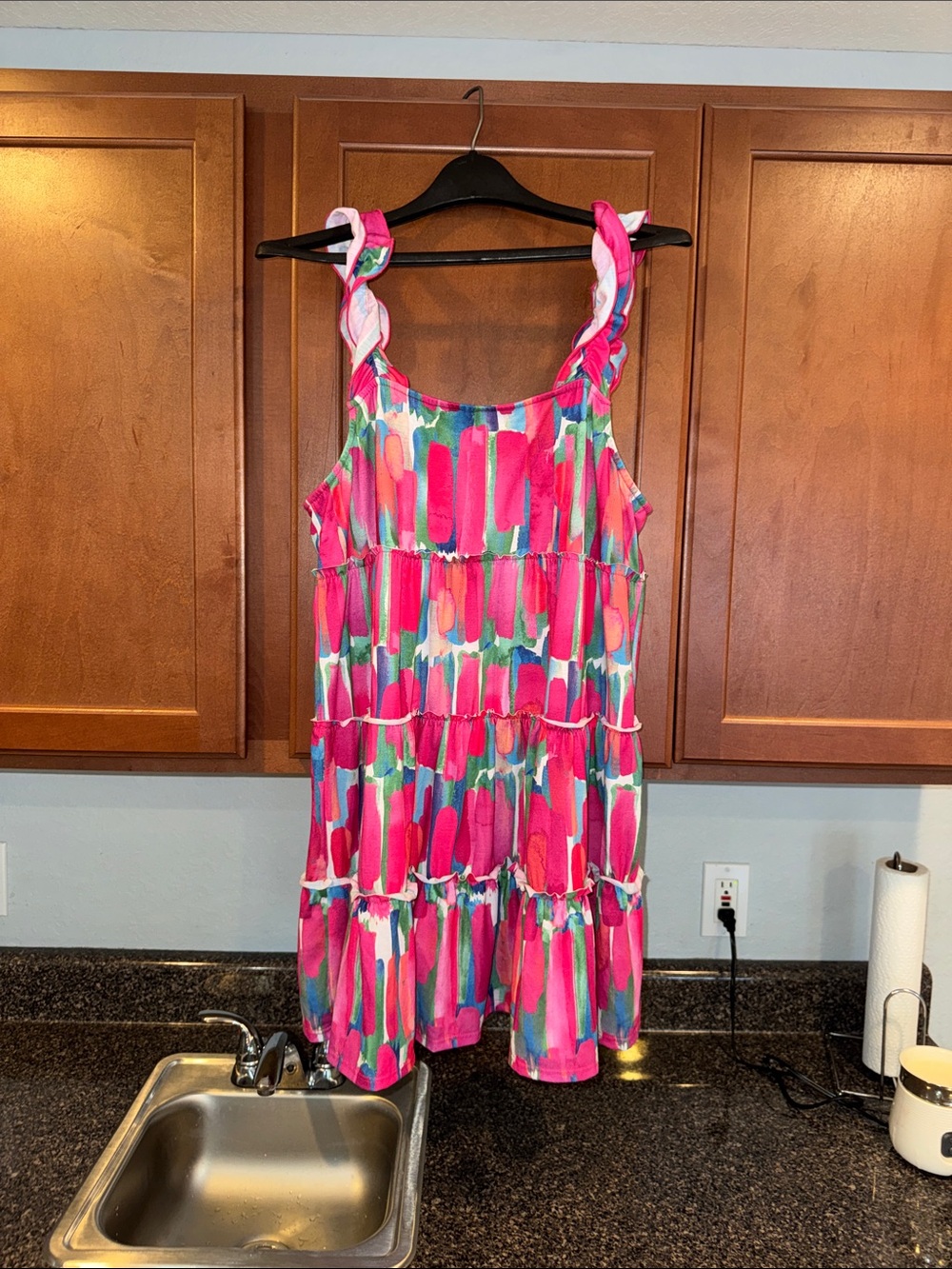 BiBi Pink Multi-Color Ruffled Tiered Sundress